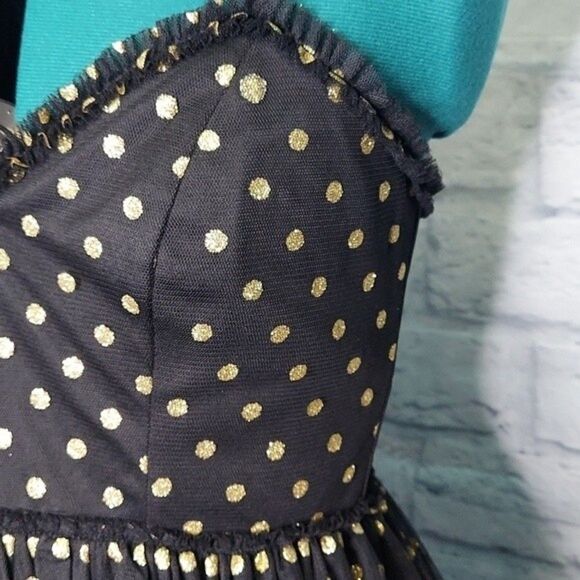 Lulus twinkle of my eye black gold polka dot tiered tulle cocktail dress Medium - Picture 4 of 11